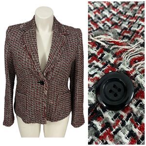 Amanda Smith Blazer Womens Sz 14 Red Gray Jacket Work Office Boardroom Corpcore